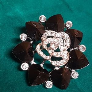 Diamante & Black brooch w "silver coloured" back